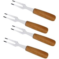 Jogo 4 Garfos 10cm Para Petisco Inox Com Cabo Madeira